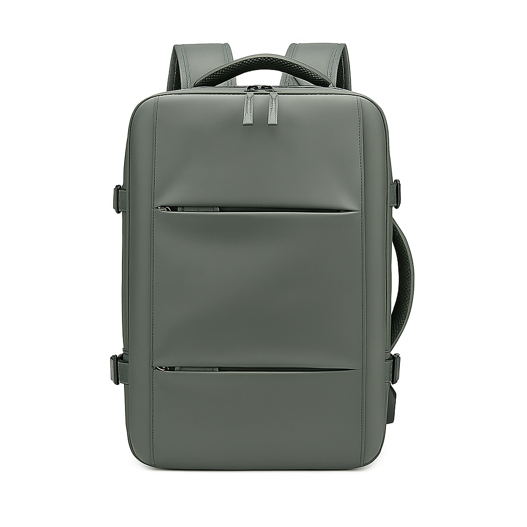 Green backpack on a white background