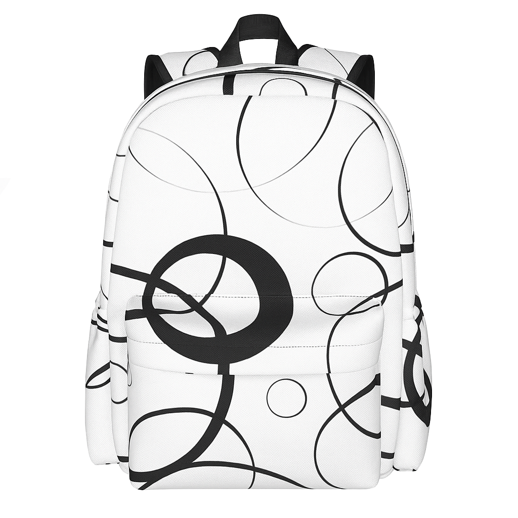 Backpack with black abstract patterns on a white background