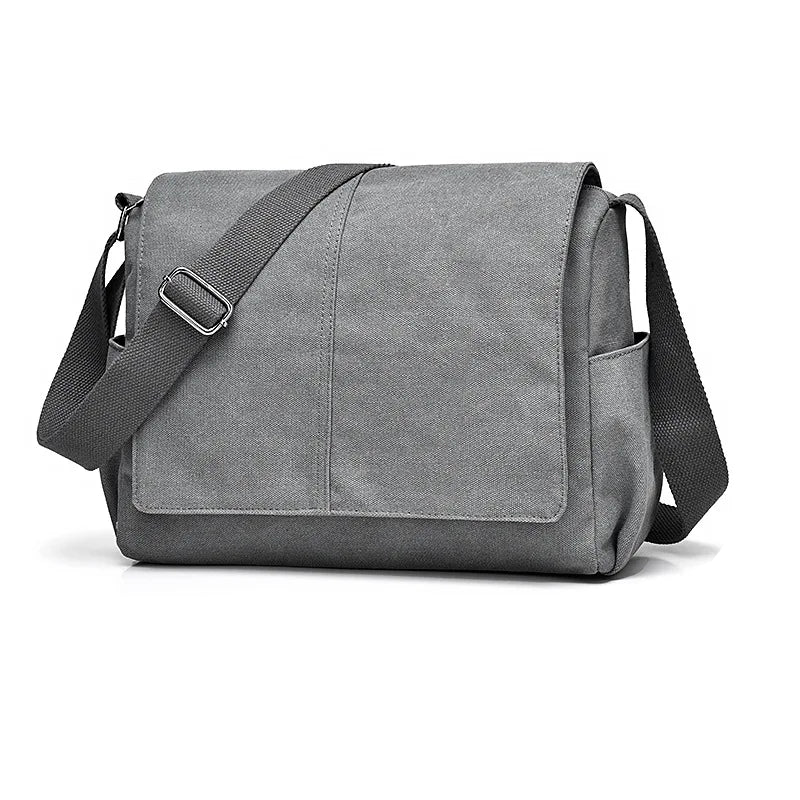 Gray shoulder bag with a strap on a white background