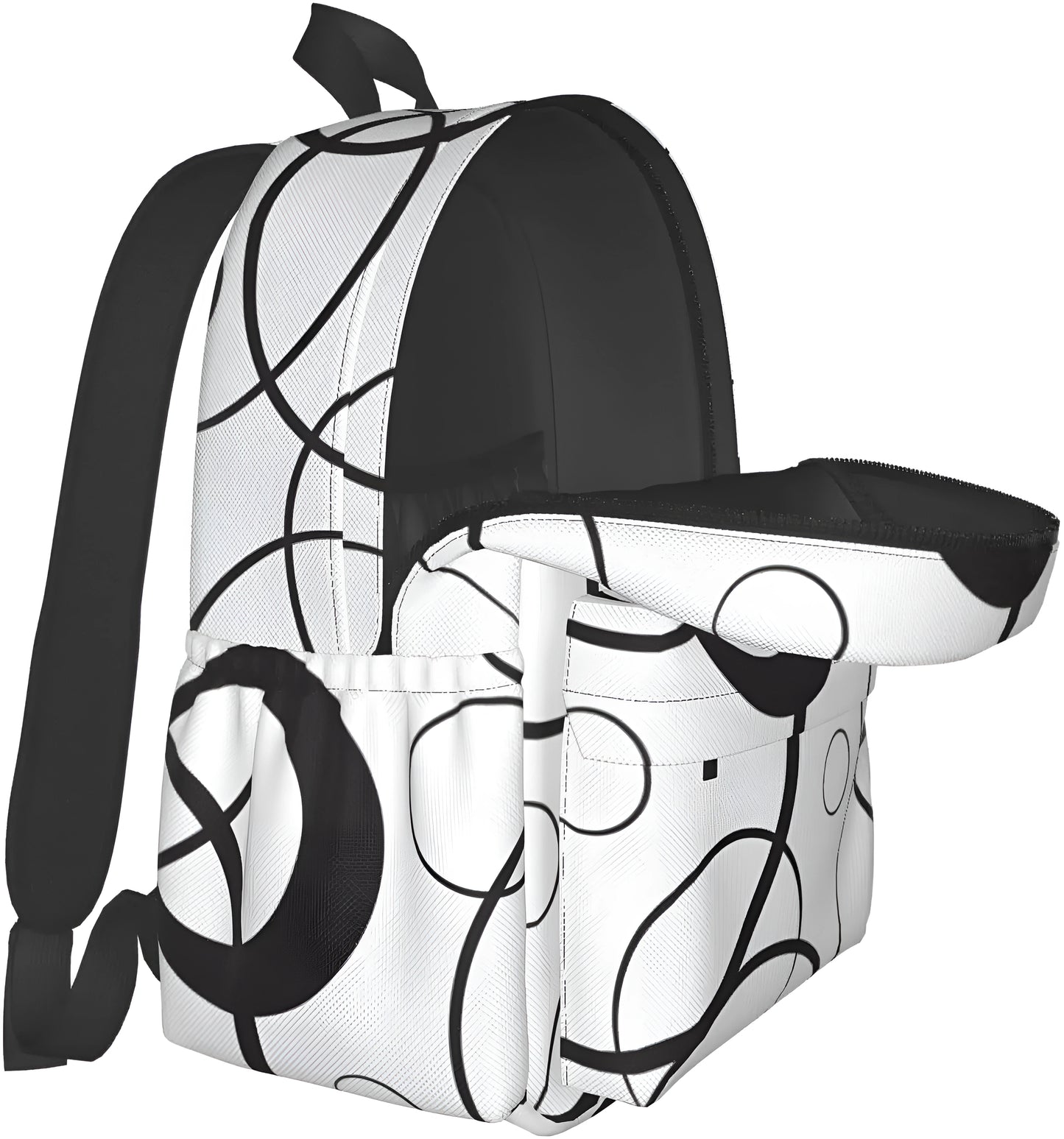 Backpack with black and white abstract pattern on a white background