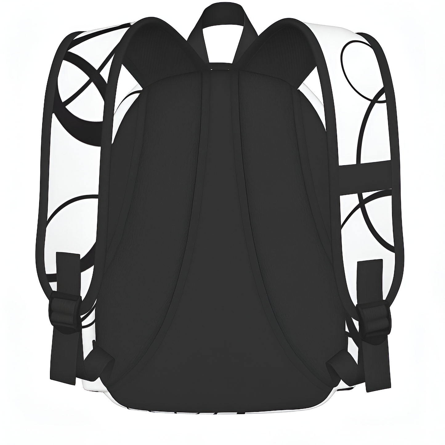 Black backpack with unique back design on a white background