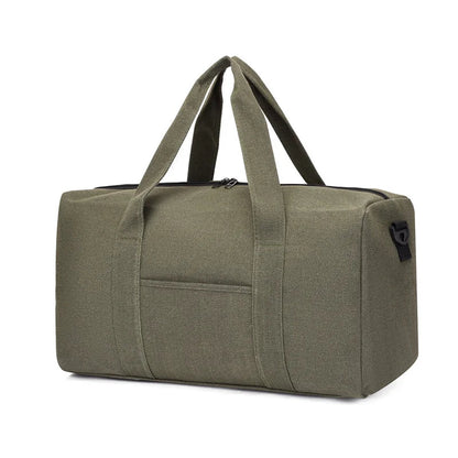 Green duffel bag on a white background