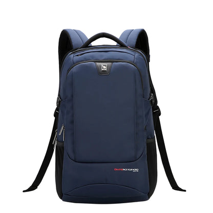 Blue backpack with black straps on a white background