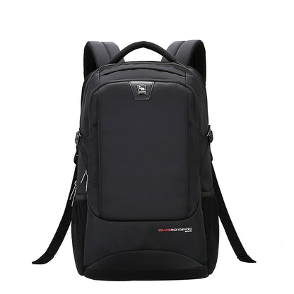 Black backpack with brand logo on a white background