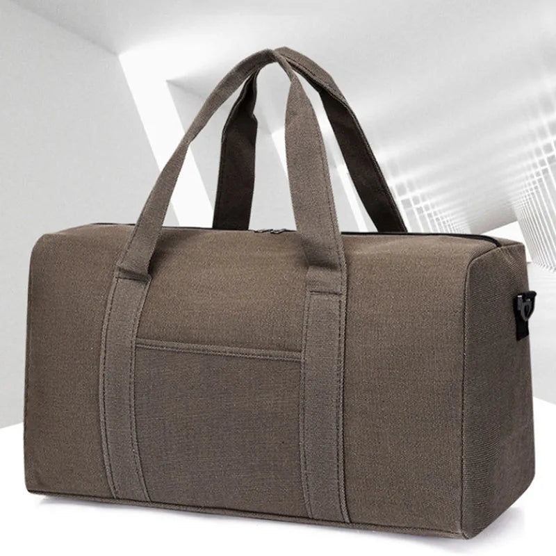 Brown duffel bag on a white background