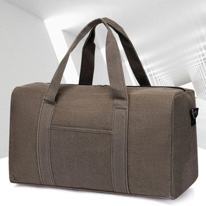 Brown duffel bag on a white background
