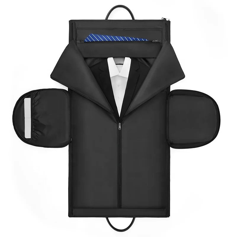 Black backpack designed like a jacket with a zipper, on a white background
