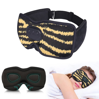 Sleep mask with zebra pattern and black strap, shown on a white background.