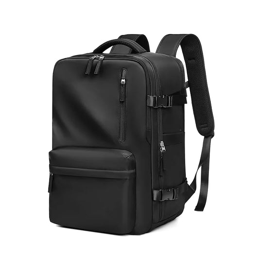 Black backpack on a white background