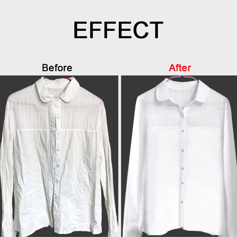 Before and after comparison of a white shirt with visible effect on color correction.