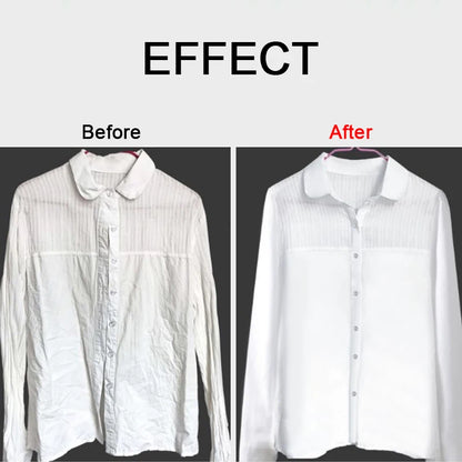 Before and after comparison of a white shirt with visible effect on color correction.