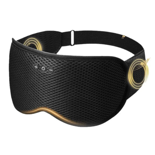 Black sleep mask with adjustable straps on a white background