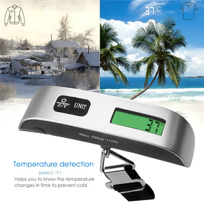 Temperature detection device with winter and beach scenes on a white background