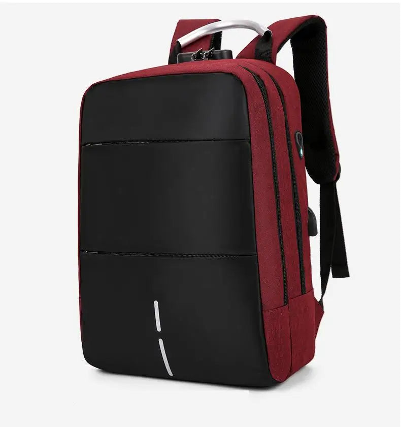 Red and black backpack on a white background