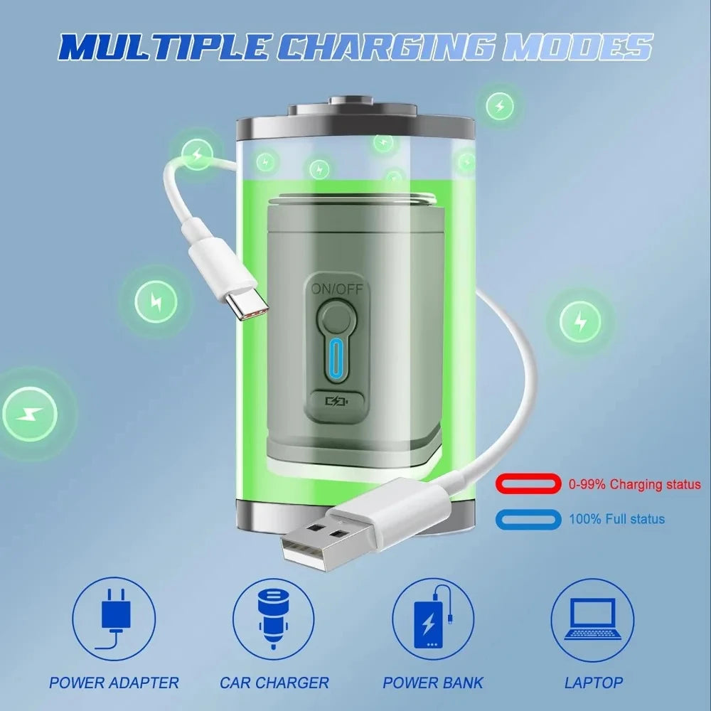 Charging device with USB cable on a blue background, showing multiple charging modes.