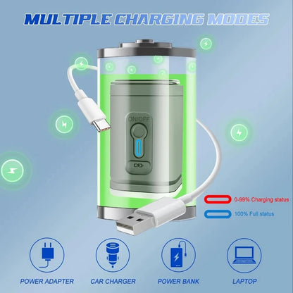 Charging device with USB cable on a blue background, showing multiple charging modes.