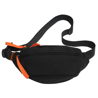 Black waist bag with orange accents on a white background