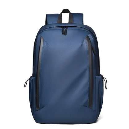 Blue backpack with black straps on a white background