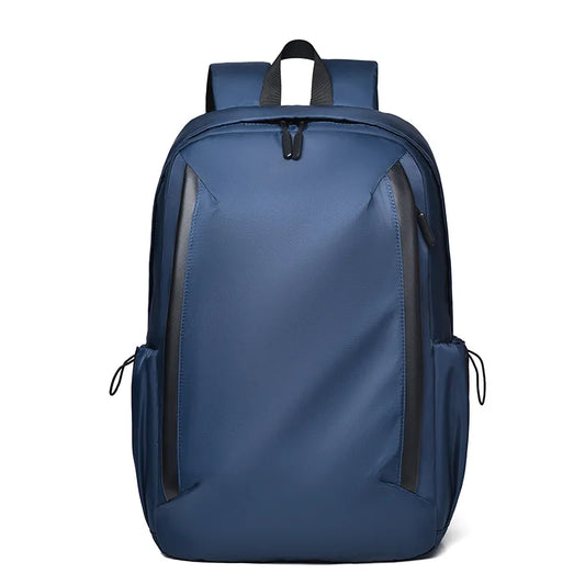 Blue backpack with black straps on a white background