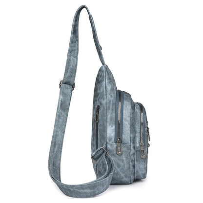 Gray backpack with a strap on a white background