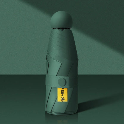 Green bottle with a yellow label on a green background