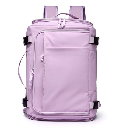 Purple backpack on a white background