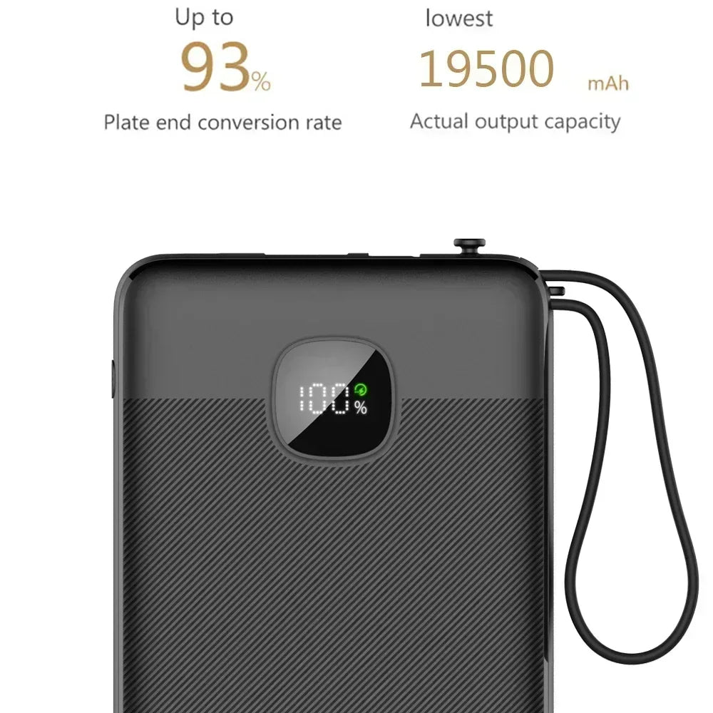Black power bank with digital display showing battery percentage on a white background