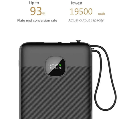 Black power bank with digital display showing battery percentage on a white background