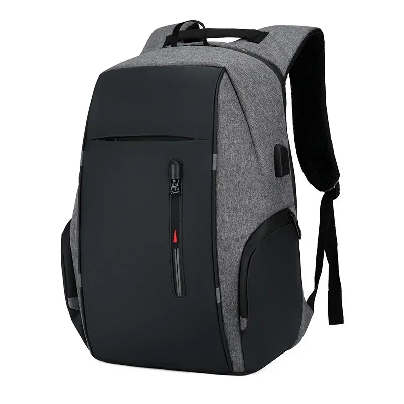 Gray and black backpack on a white background