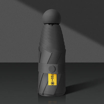 Gray handheld device with a yellow label on a dark background