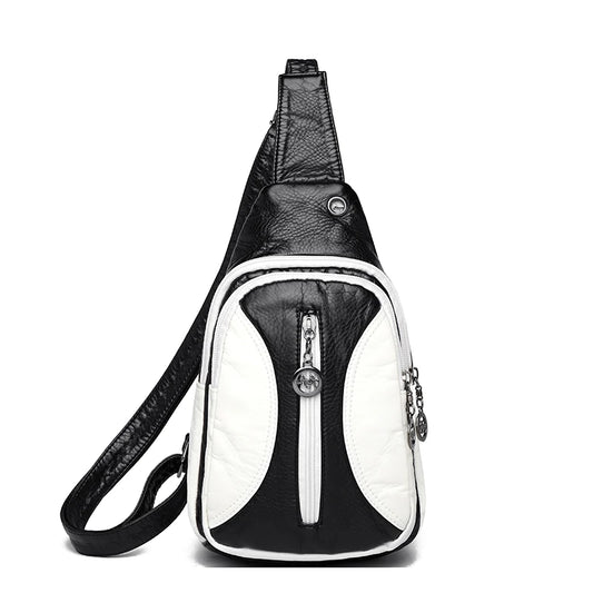 Black and white sling bag on a white background