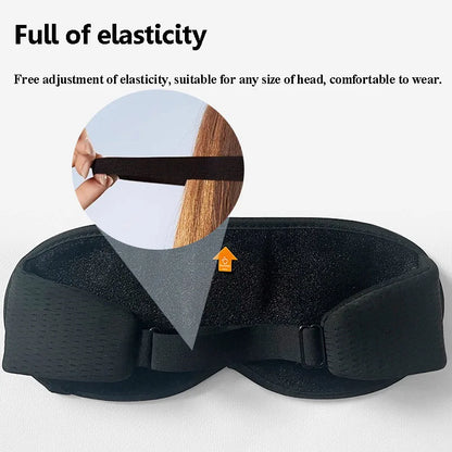 Black sleep mask with adjustable strap on a white background