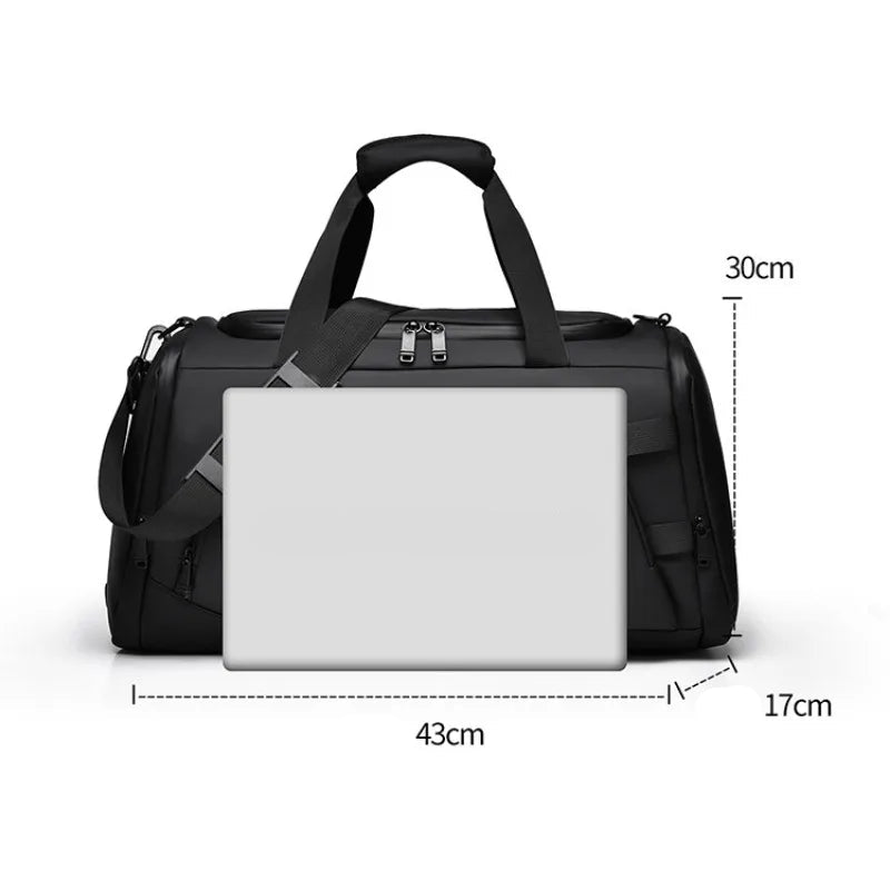 ProGear Travel Duffle Bag shown with dimensions; 43cm long, 30cm high, and 17cm wide, ideal for travel and gym.
