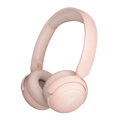 Pink headphones on a white background