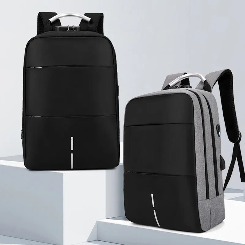 Two black backpacks on a light gray background