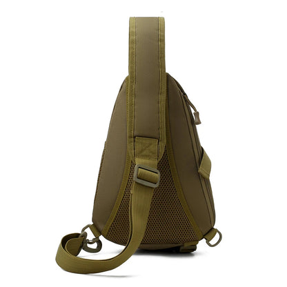 Green backpack with a strap on a white background