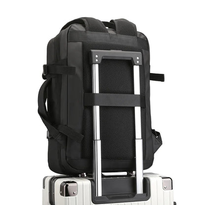 Black backpack with wheels on a white background