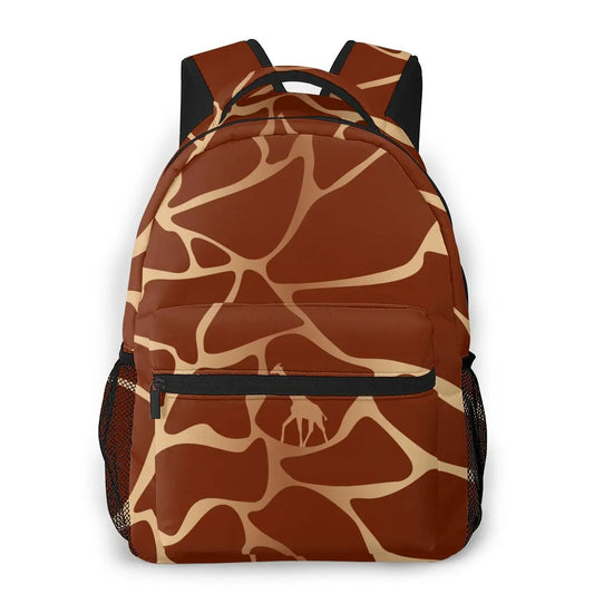 Backpack with giraffe pattern on a white background