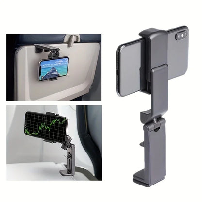 Phone holder for car dashboard and windshield with smartphone display.