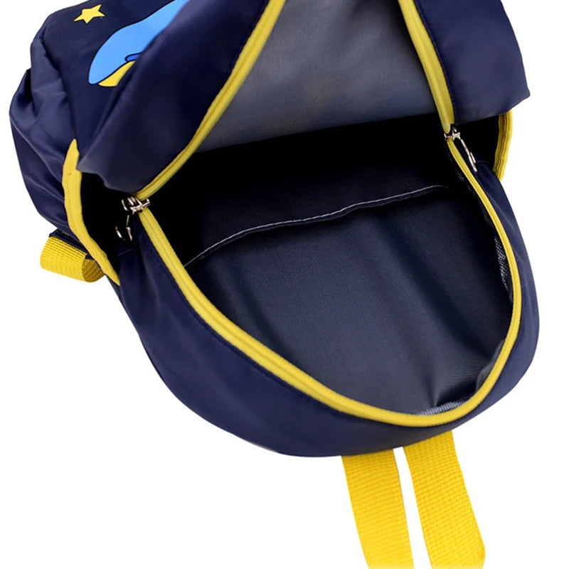 Navy blue backpack with yellow accents on a white background