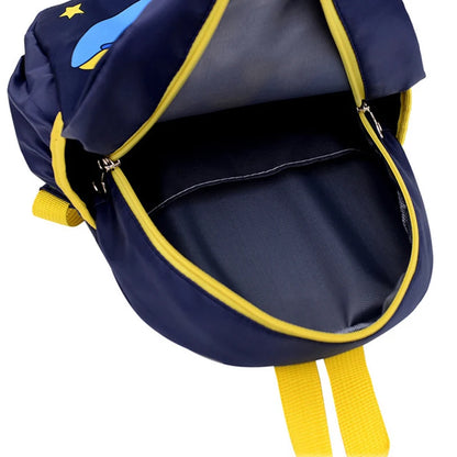 Navy blue backpack with yellow accents on a white background
