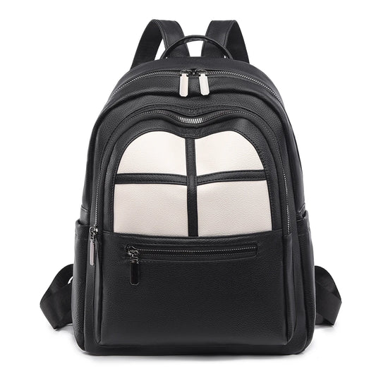 Black backpack with a clear front panel on a white background