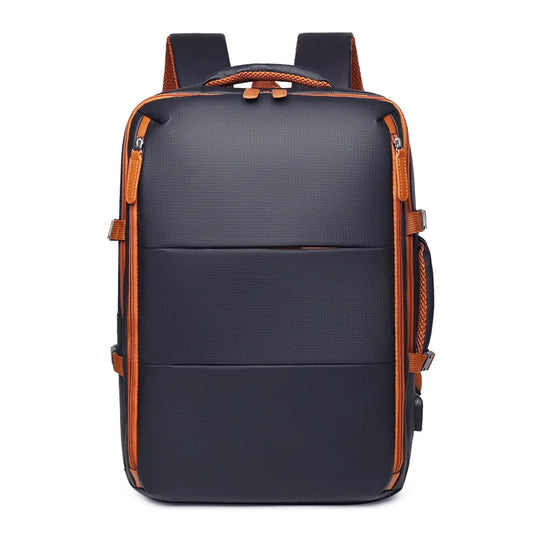 Black backpack with orange accents on a white background