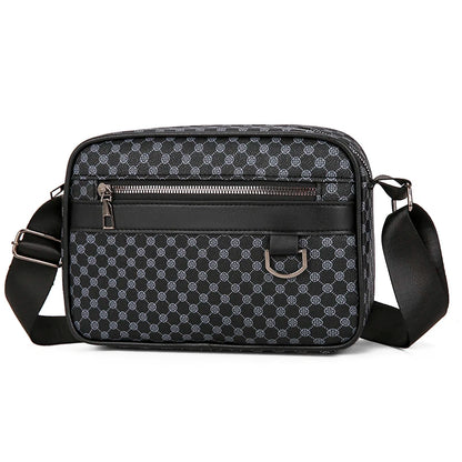 Black patterned shoulder bag on a white background