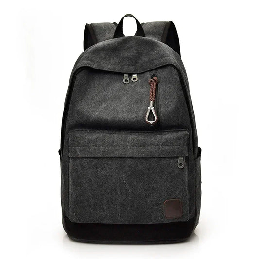 Gray backpack with a front pocket on a white background