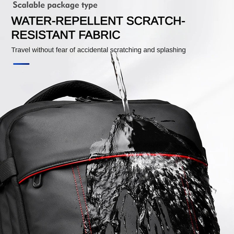 Backpack with water repellent scratch resistant fabric being tested with water splashing on it.