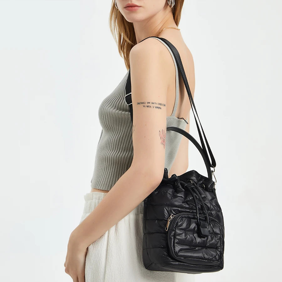 Quilted Nylon Padded Bucket Bag