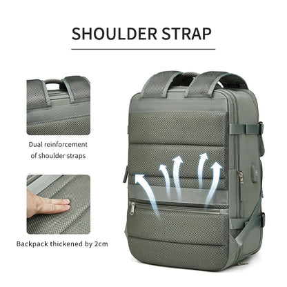 Gray backpack with highlighted shoulder straps and reinforced areas on a white background