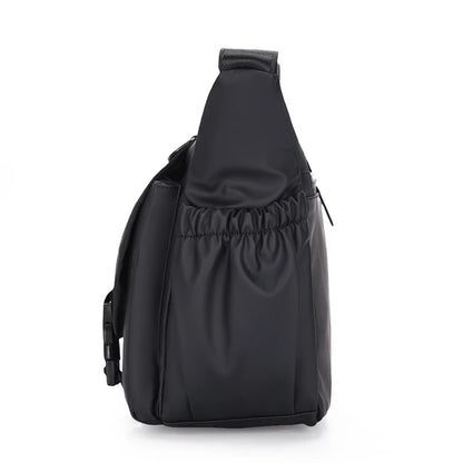 Black sling bag on a white background