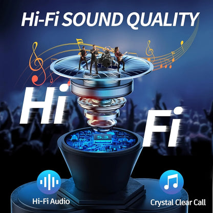 Hi-Fi audio equipment with musical elements and 'Hi-Fi Sound Quality' text on a dark background.